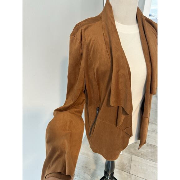 Bagatelle Women's Brown Suede Jacket Size L Drape Front Casual Outerwear - Picture 2 of 7